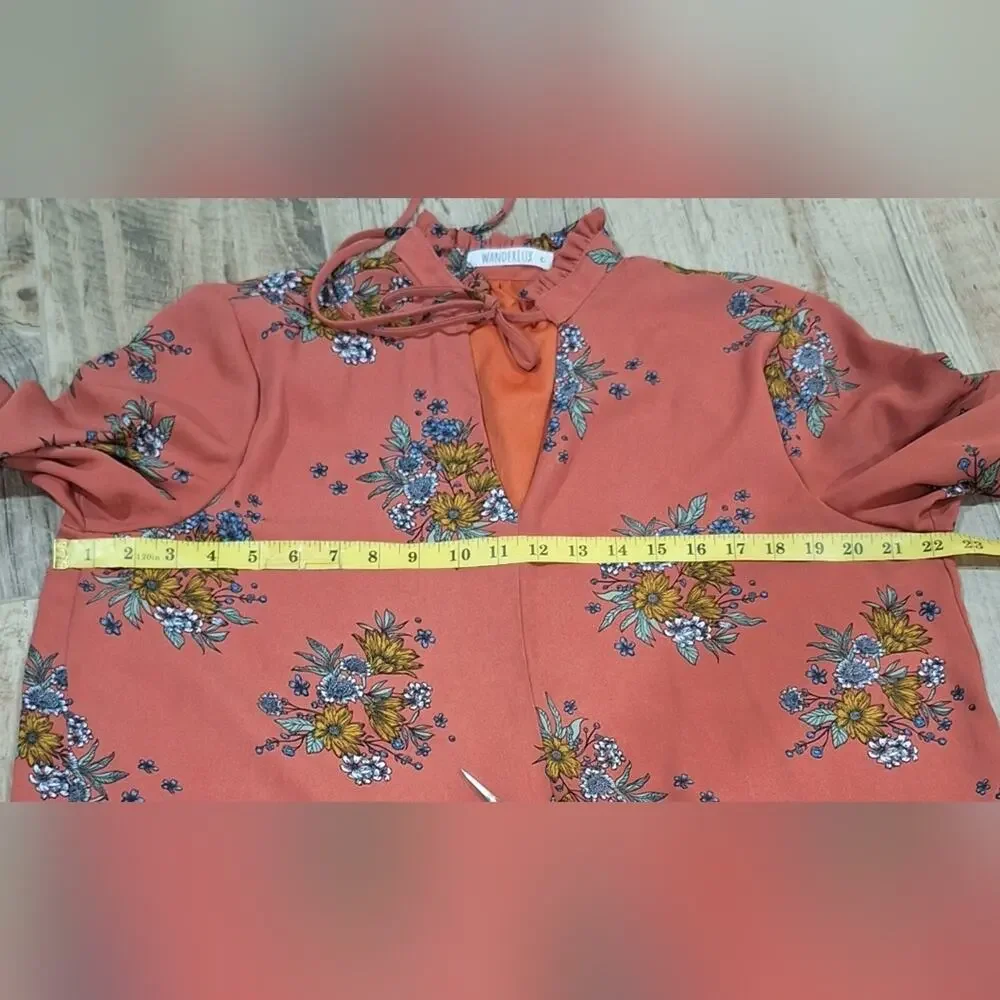 Wanderlux Floral Print Bohemiam Bell Sleeve Mini Dress Sz L #1498